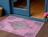 3' X 5' Pink And Blush Geometric Washable Indoor Outdoor Area Rug