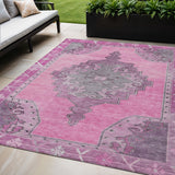 5' X 8' Pink And Blush Geometric Washable Indoor Outdoor Area Rug