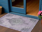 3' X 5' Plum And Gray Geometric Washable Indoor Outdoor Area Rug