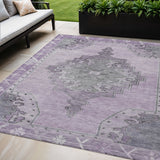 5' X 8' Plum And Gray Geometric Washable Indoor Outdoor Area Rug