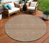 8' Beige And Brown Round Striped Washable Indoor Outdoor Area Rug