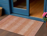3' X 5' Terra Cotta And Peach Striped Washable Indoor Outdoor Area Rug