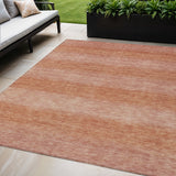 5' X 8' Terra Cotta And Peach Striped Washable Indoor Outdoor Area Rug