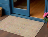 3' X 5' Tan Pink And Yellow Floral Medallion Washable Indoor Outdoor Area Rug