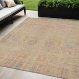 5' X 8' Tan Pink And Yellow Floral Medallion Washable Indoor Outdoor Area Rug