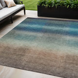 5' X 8' Blue And Copper Abstract Washable Indoor Outdoor Area Rug