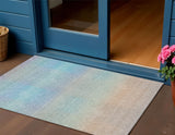 3' X 5' Sky Blue And Peach Abstract Washable Indoor Outdoor Area Rug