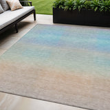 5' X 8' Sky Blue And Peach Abstract Washable Indoor Outdoor Area Rug
