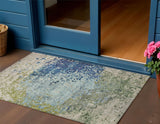 3' X 5' Blue And Beige Abstract Washable Indoor Outdoor Area Rug
