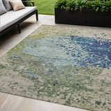 5' X 8' Blue And Beige Abstract Washable Indoor Outdoor Area Rug