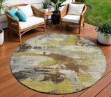 8' Brown Gray And Taupe Round Abstract Washable Indoor Outdoor Area Rug