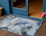 3' X 5' Blue Ivory And Gray Abstract Washable Indoor Outdoor Area Rug