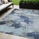 5' X 8' Blue Ivory And Gray Abstract Washable Indoor Outdoor Area Rug