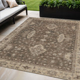 5' X 8' Brown And Beige Floral Washable Indoor Outdoor Area Rug