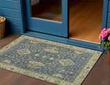 3' X 5' Blue And Green Floral Washable Indoor Outdoor Area Rug
