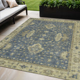 5' X 8' Blue And Green Floral Washable Indoor Outdoor Area Rug
