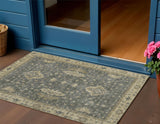 3' X 5' Gray And Beige Floral Washable Indoor Outdoor Area Rug