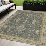 5' X 8' Gray And Beige Floral Washable Indoor Outdoor Area Rug