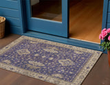 3' X 5' Purple And Beige Floral Washable Indoor Outdoor Area Rug