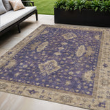 5' X 8' Purple And Beige Floral Washable Indoor Outdoor Area Rug