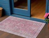 3' X 5' Pink And Blush Floral Medallion Washable Indoor Outdoor Area Rug