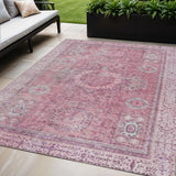 5' X 8' Pink And Blush Floral Medallion Washable Indoor Outdoor Area Rug