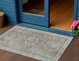 3' X 5' Pewter And Silver Floral Medallion Washable Indoor Outdoor Area Rug