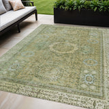 5' X 8' Sage And Fern Green Floral Medallion Washable Indoor Outdoor Area Rug