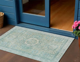 3' X 5' Turquoise And Beige Floral Medallion Washable Indoor Outdoor Area Rug