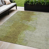 5' X 8' Olive Green And Gray Abstract Washable Indoor Outdoor Area Rug