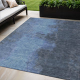 5' X 8' Navy Blue And Gray Abstract Washable Indoor Outdoor Area Rug