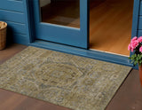 3' X 5' Brown And Blue Medallion Washable Indoor Outdoor Area Rug