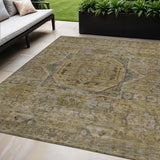 5' X 8' Brown And Blue Medallion Washable Indoor Outdoor Area Rug
