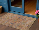 3' X 5' Rust And Blue Medallion Washable Indoor Outdoor Area Rug