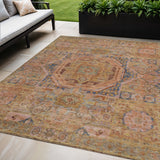 5' X 8' Rust And Blue Medallion Washable Indoor Outdoor Area Rug