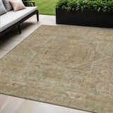 5' X 8' Tan And Gray Medallion Washable Indoor Outdoor Area Rug