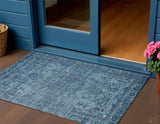 3' X 5' Blue And Ivory Floral Medallion Washable Indoor Outdoor Area Rug