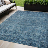 5' X 8' Blue And Ivory Floral Medallion Washable Indoor Outdoor Area Rug