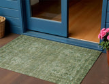 3' X 5' Olive Green And Ivory Floral Medallion Washable Indoor Outdoor Area Rug