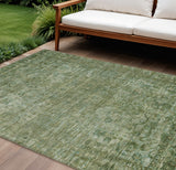 5' X 8' Olive Green And Ivory Floral Medallion Washable Indoor Outdoor Area Rug