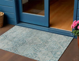 3' X 5' Blue And Silver Geometric Washable Indoor Outdoor Area Rug