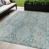 5' X 8' Blue And Silver Geometric Washable Indoor Outdoor Area Rug
