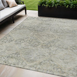 5' X 8' Pewter And Silver Geometric Washable Indoor Outdoor Area Rug