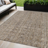 5' X 8' Brown And Beige Striped Washable Indoor Outdoor Area Rug