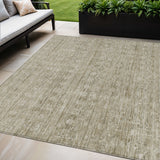 5' X 8' Taupe And Beige Striped Washable Indoor Outdoor Area Rug