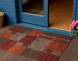 3' X 5' Chocolate Taupe And Orange Geometric Washable Indoor Outdoor Area Rug