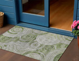 3' X 5' Artichoke Green And Silver Geometric Washable Indoor Outdoor Area Rug