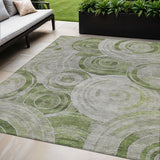 5' X 8' Artichoke Green And Silver Geometric Washable Indoor Outdoor Area Rug
