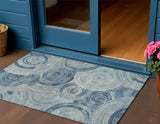 3' X 5' Blue And Silver Geometric Washable Indoor Outdoor Area Rug