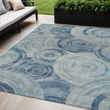 5' X 8' Blue And Silver Geometric Washable Indoor Outdoor Area Rug